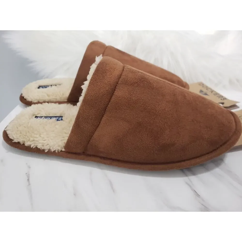 NEW DOCKERS MEN'S SLIP ON BROWN SLIPPERS MEDIUM 7/8 HOUSE SHOE INDOOR OUTDOOR‎
